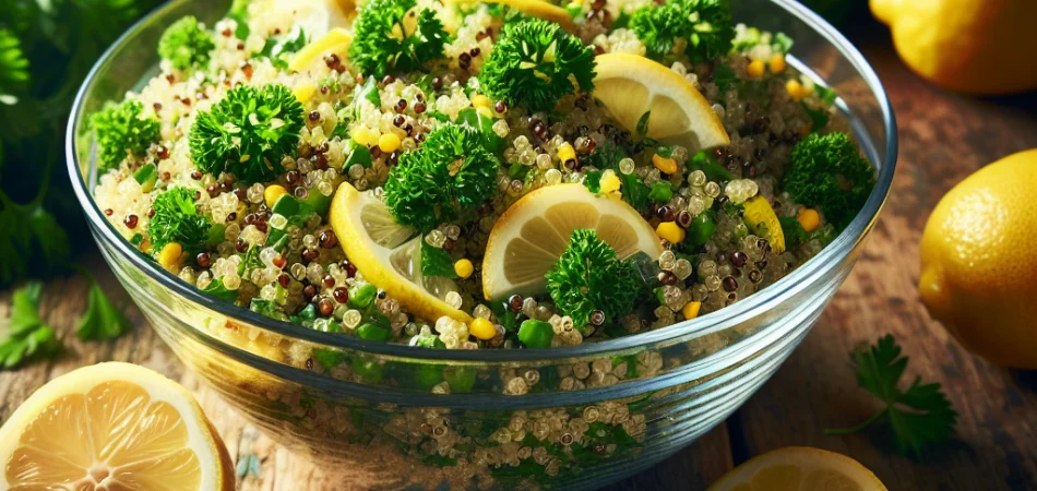 Ensalada vegana de quinoa con limón y perejil