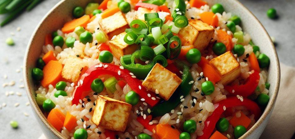 arroz frito con verduras y tofu