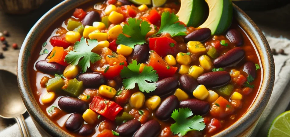 chili vegano de frijoles y verduras