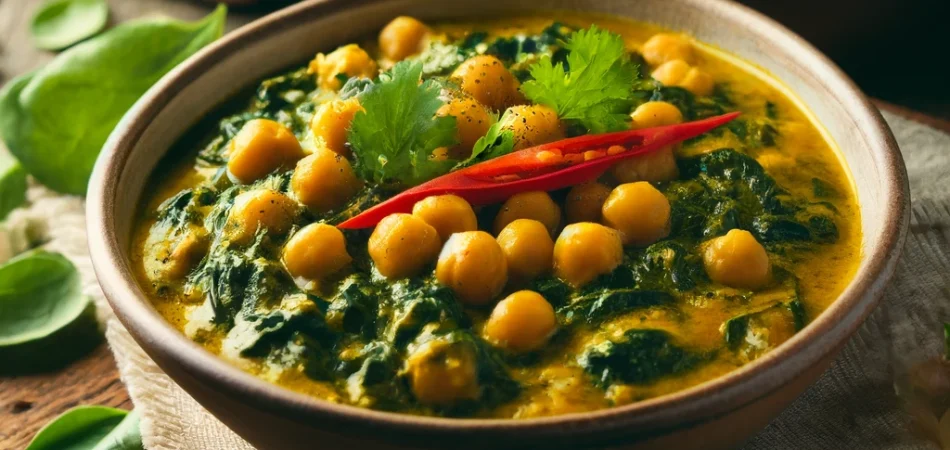 curry vegano de garbanzos y espinacas