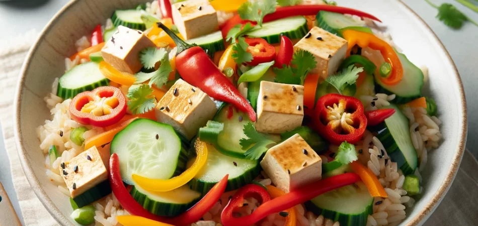 ensalada de arroz vegana con tofu