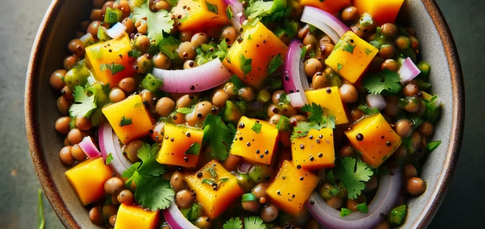 ensalada de lentejas y mango