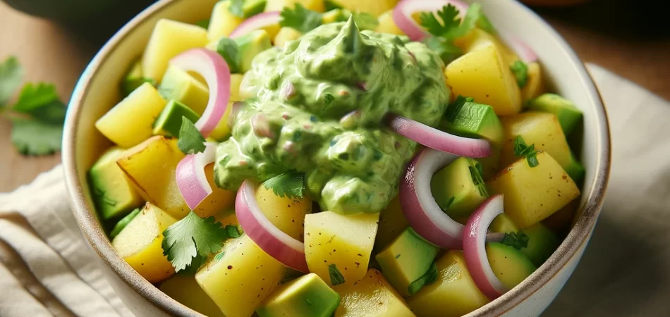 ensalada de patata vegana con mayonesa de aguacate