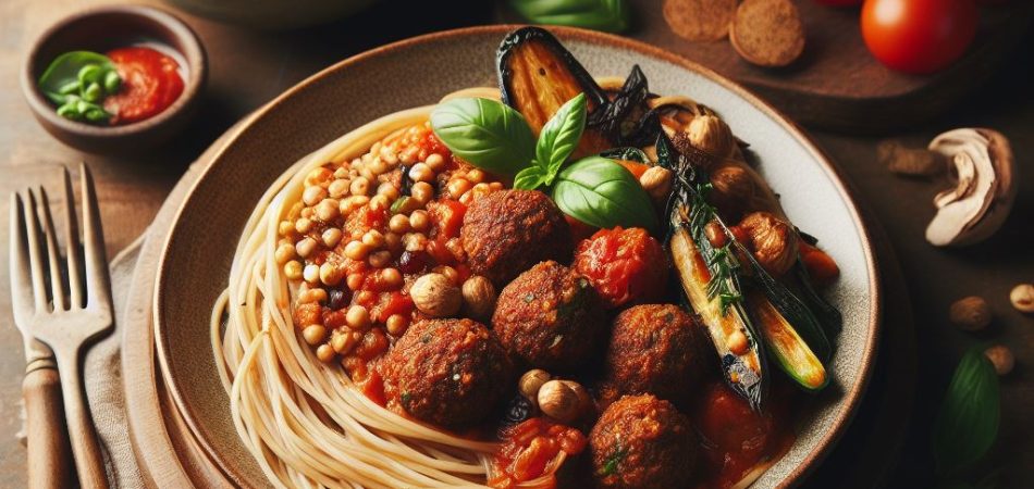 espaguetis con albóndigas veganas