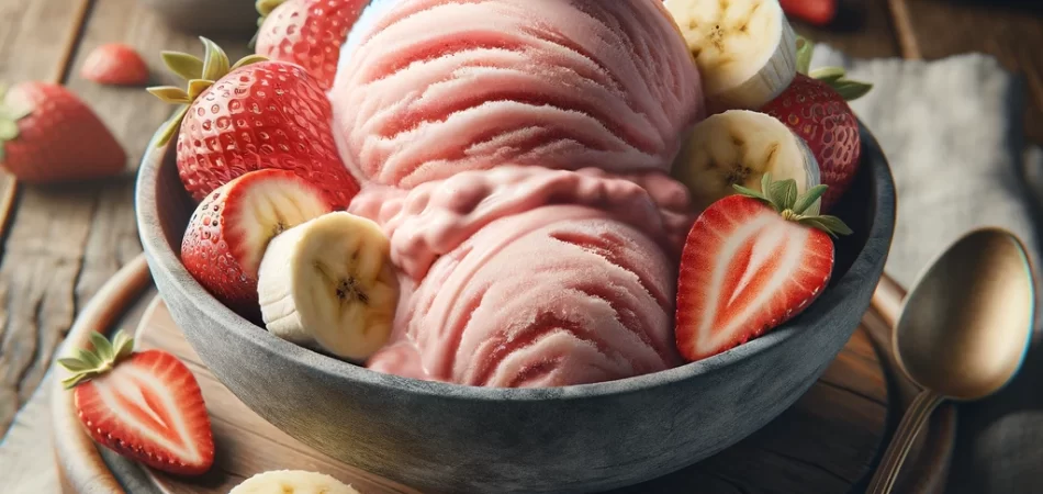 helado vegano de fresa y plátano